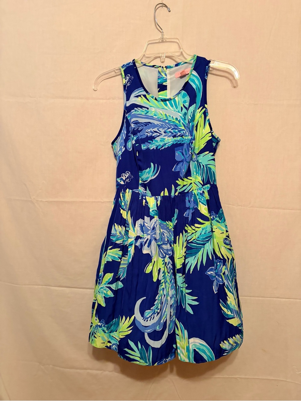 Lilly Pulitzer Blue Tropical Leaf Print Dress with Pockets